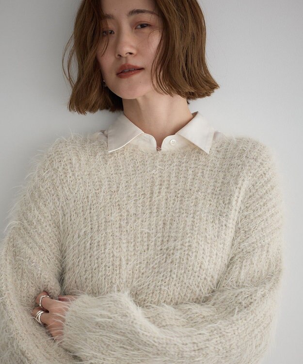 YECCA VECCA ラメシャギーボートネックニット Light Beige