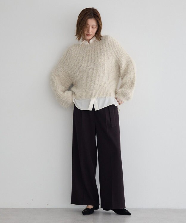 YECCA VECCA ラメシャギーボートネックニット Light Beige