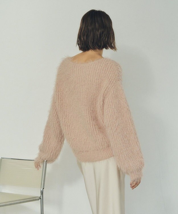 YECCA VECCA ラメシャギーボートネックニット Pink