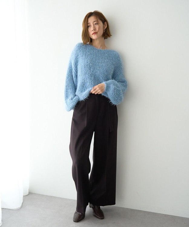 YECCA VECCA ラメシャギーボートネックニット Blue