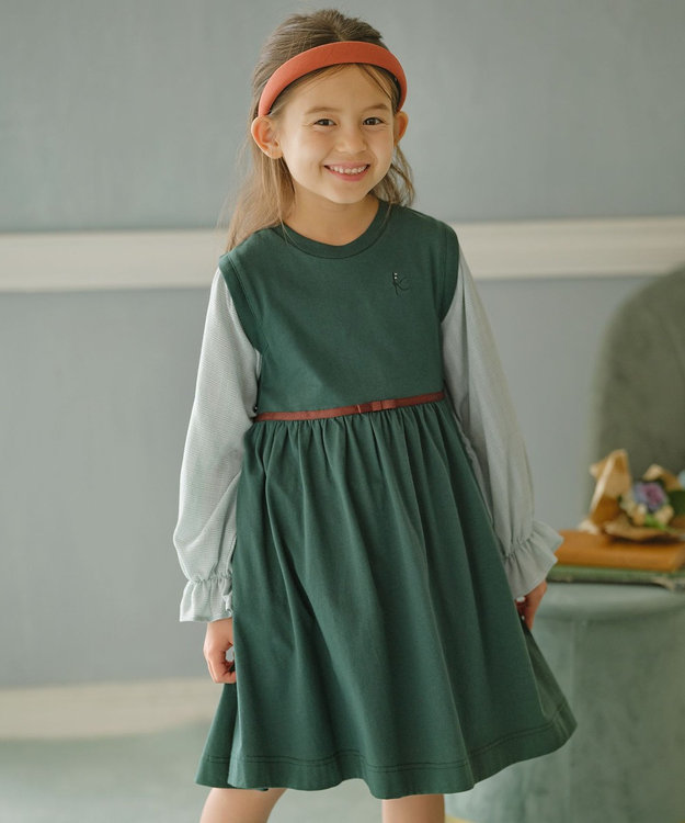 組曲 KIDS 【150-160cm】シェイプドカット ワンピース グリーン系
