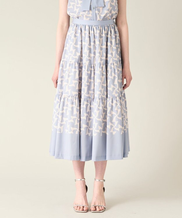 GRACE CONTINENTAL リボンプリントスカート ブルー