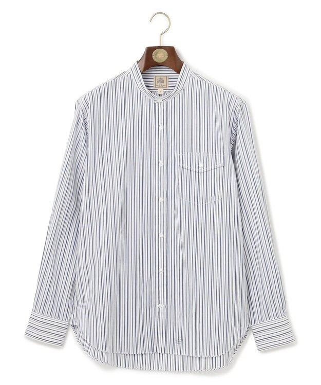 J.PRESS MEN ポプリンマルチストライプ バンドカラーシャツ ネイビー系1