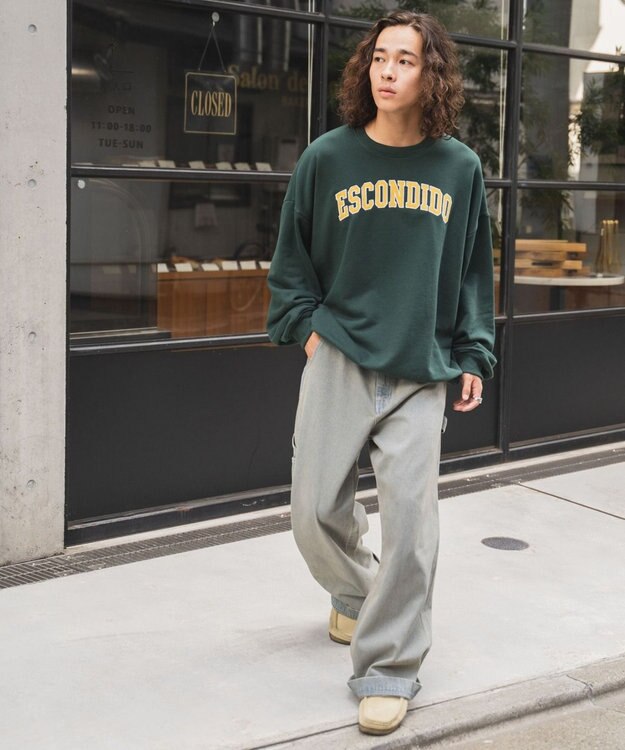 WEGO ヘビーウエイト刺繍グラフィックプルオーバー ダークグリーン