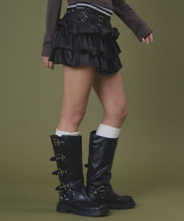 WEGO スタッズフリルティアードミニスカパン ブラック