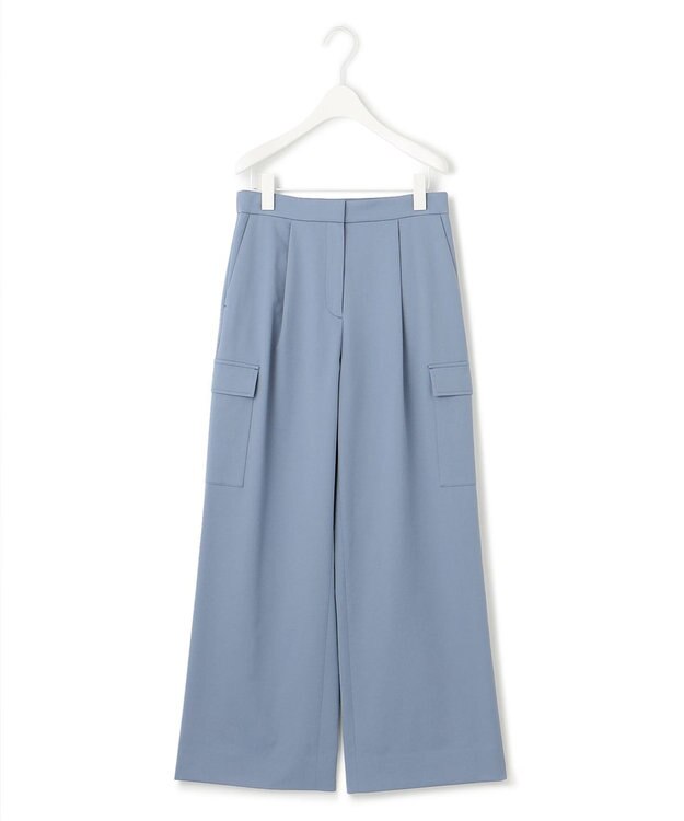ICB 【UVカット・吸水速乾・洗える】シェルタリングドライサテン  ワイドストレートカーゴパンツ ブルー系