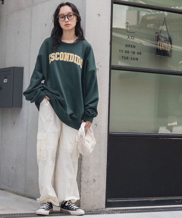 WEGO ヘビーウエイト刺繍グラフィックプルオーバー ダークグリーン