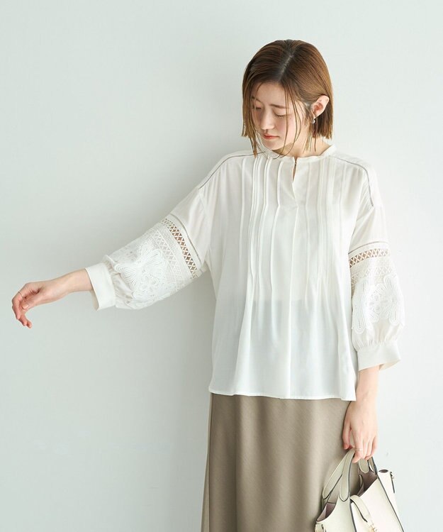 YECCA VECCA レース切替スキッパーブラウス Off White