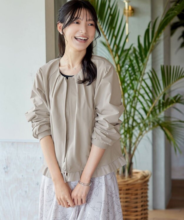 Tiaclasse 【洗える】チュールフリルタックブルゾン グレージュ