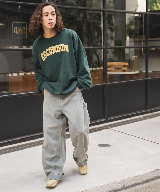 WEGO ヘビーウエイト刺繍グラフィックプルオーバー ダークグリーン