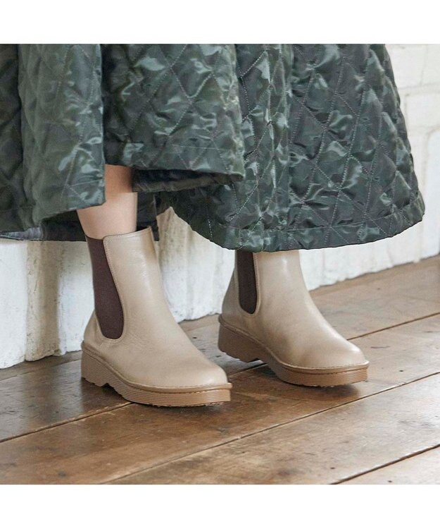 ing <ing>【WEB限定】【3E】【サスティナブルシリーズ】厚底サイドゴアショートブーツ ライトオークカタオシ