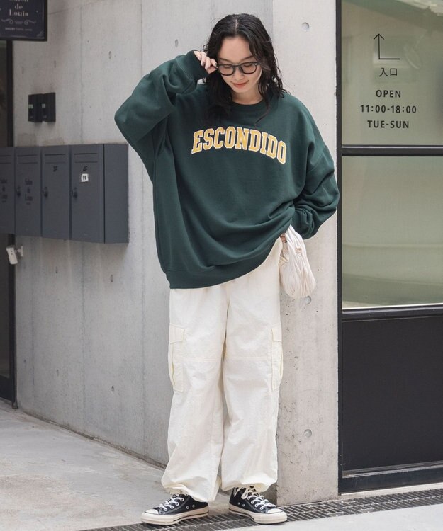 WEGO ヘビーウエイト刺繍グラフィックプルオーバー ダークグリーン