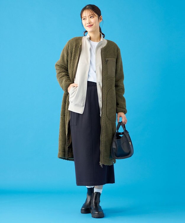 SHARE PARK LADIES 【LADIES】ボアフリースロングカーディガン オリーブ