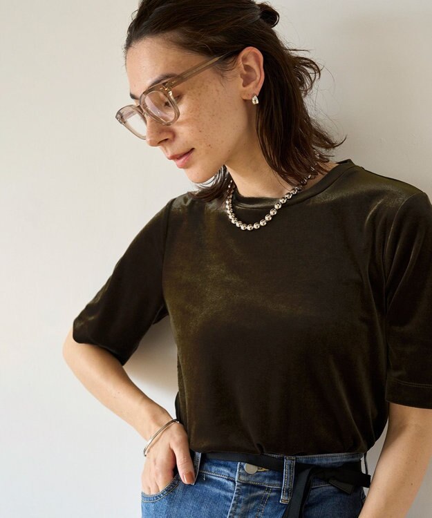 UNFILO ストレッチ ベロアＴシャツ ブラウン