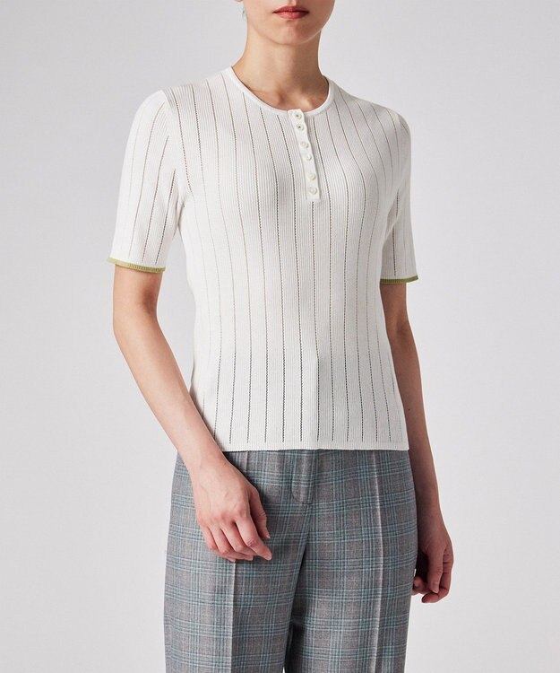 Paul Smith 【洗える】リブアイレット 半袖ニット オフホワイト
