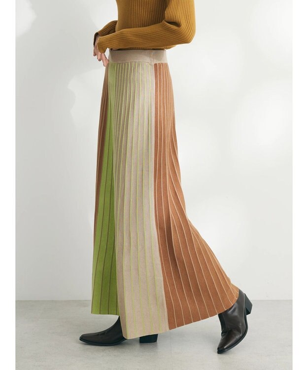 CRAFT STANDARD BOUTIQUE マルチストライプバイカラーニットスカート Beige