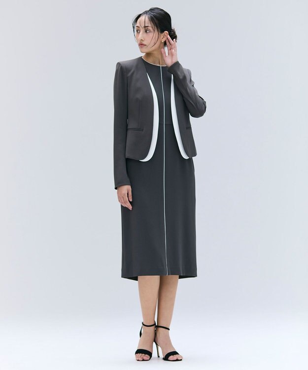 BEIGE， 【洗える・L-size】CINDY / クルーネックノースリーブワンピース C.Gray x White