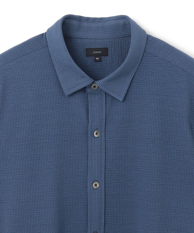 JOSEPH HOMME コンパクトサッカージャージー　レギュラーカラー半袖シャツ ダルブルー系