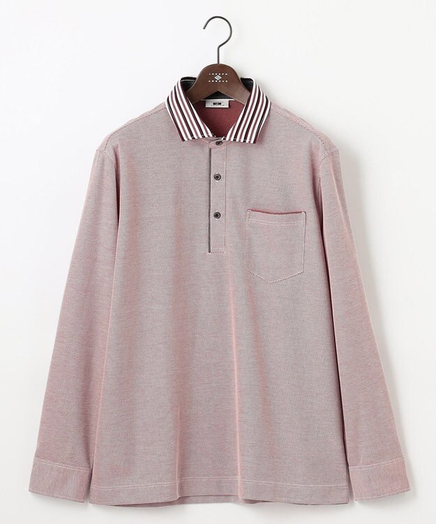 JOSEPH ABBOUD 【キングサイズ・消臭などの高機能】オーガニックコットン ダディ 長袖 ポロシャツ レッド系