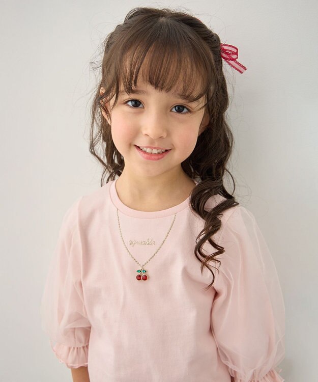 ANY KIDS チュール袖 七分Tシャツ ピンク