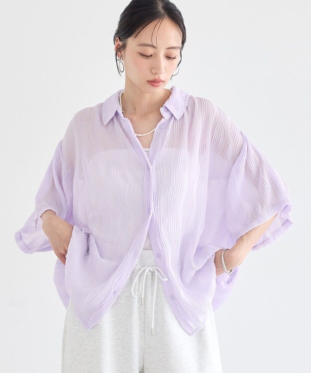 earth music&ecology ランダムプリーツシャツ Lilac