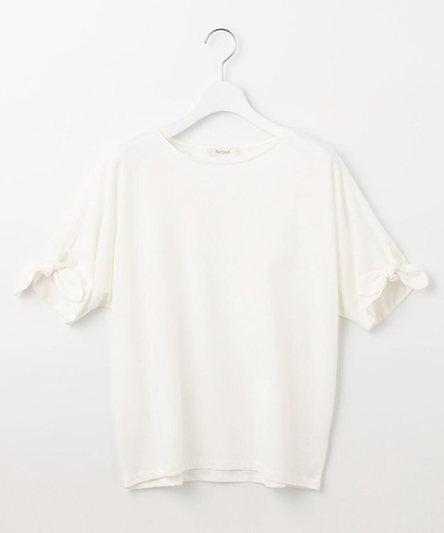 Feroux 【UVケア】リボンスリーブドルマン Tシャツ ホワイト系