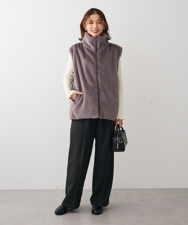 Green Parks スタンドカラーＺＩＰファーベスト Charcoal Gray