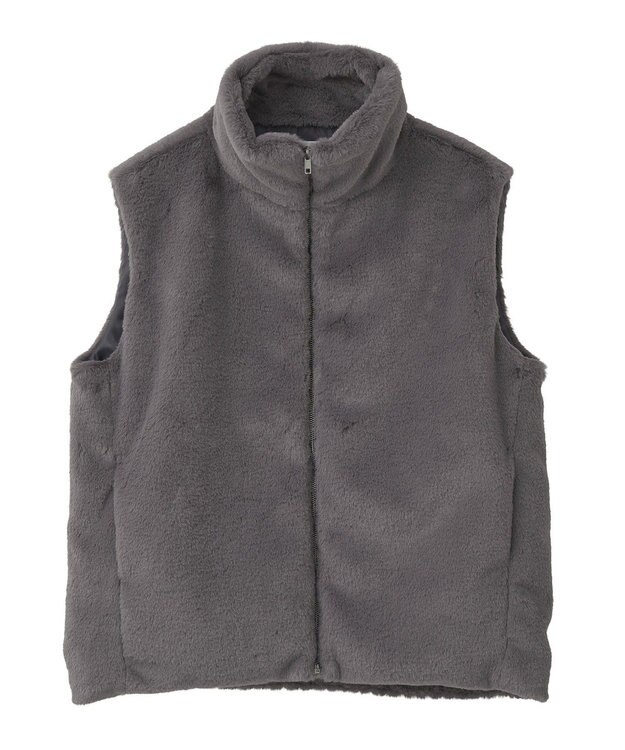 Green Parks スタンドカラーＺＩＰファーベスト Charcoal Gray