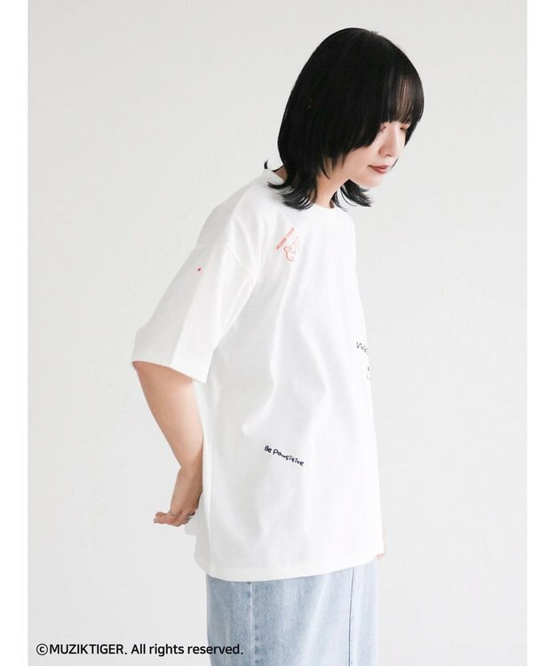 Green Parks ムジークタイガー／手書き風刺しゅうＴシャツ Off White