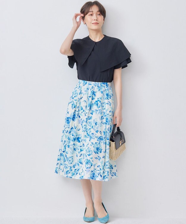 組曲 S スプレーローズプリント フレアスカート ブルーグラデーション系5