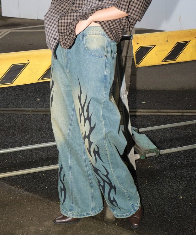 WEGO トライバルデニムパンツ デニム中濃加工色