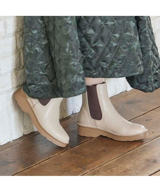 ing <ing>【WEB限定】【3E】【サスティナブルシリーズ】厚底サイドゴアショートブーツ ライトオークカタオシ