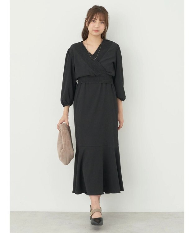 earth music&ecology ＳＥＴ２点カシュクールプルオーバー＋ワンピース Black