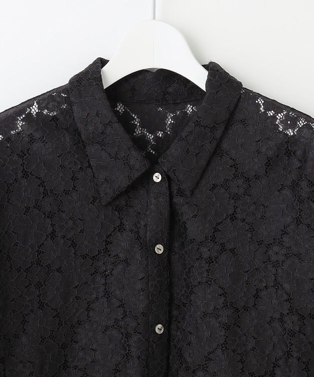 Feroux 【洗える】レース ブラウス ブラック系