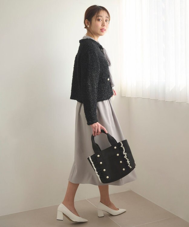 Feroux 【洗える】ミックスヤーンニット ジャケット ブラック系