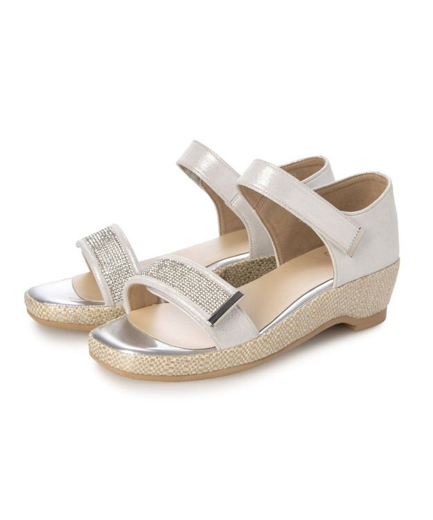 Riz raffinee <Riz raffinee>【3E】ラインストーン付きウエッジソールサンダル シルバー