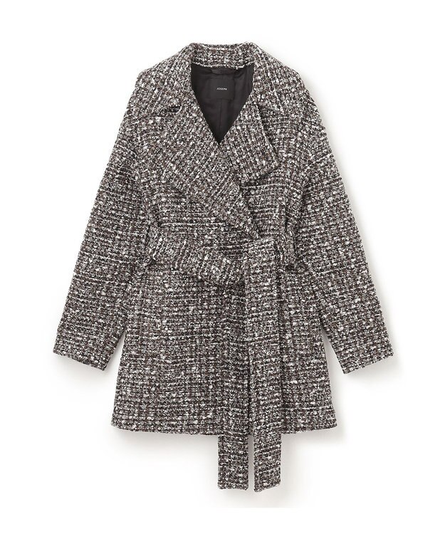 JOSEPH ウールツィード　ダブルブレステッドコート Black combo