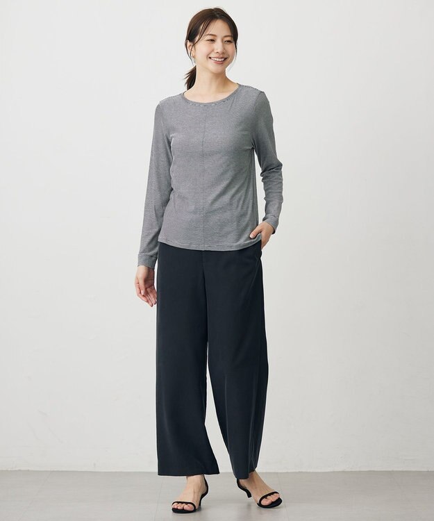 J.PRESS LADIES 【WEB限定】シアーストレッチフライス クルーネック シアー カットソー 【WEB限定】オフ×ブラックボーダー系