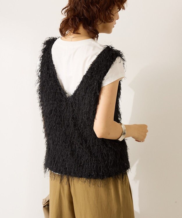 AMERICAN HOLIC 【前後2way】サイドスリットシャギーベスト Black