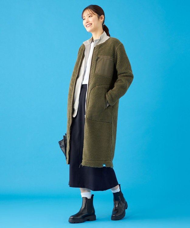 SHARE PARK LADIES 【LADIES】ボアフリースロングカーディガン オリーブ