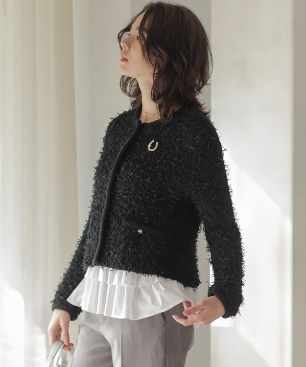 組曲 チュールヤーンファンシーニット ジャケット ブラック系