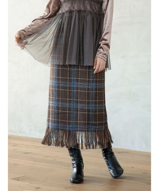 Green Parks ・ＳＵＧＡＲ　ＳＰＯＯＮ　チェックフリンジスカート