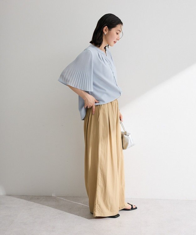 Green Parks 袖プリーツブラウス Blue Gray