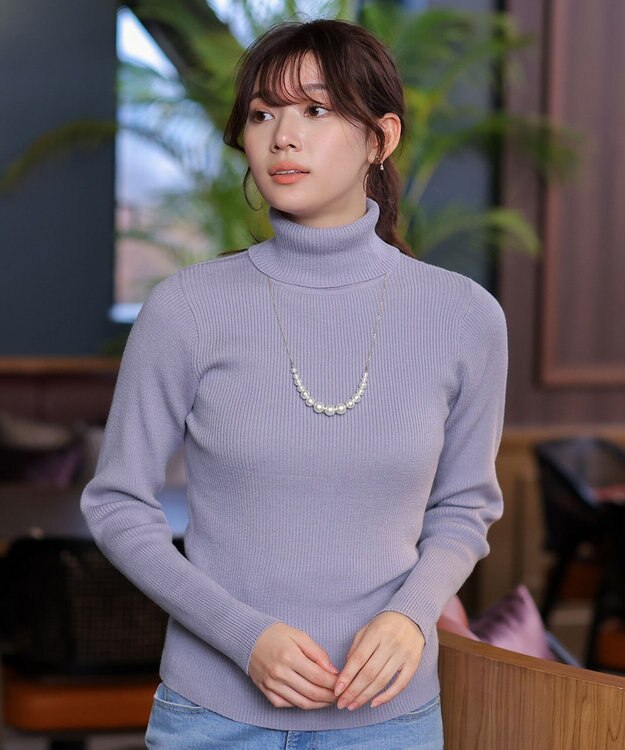 Tiaclasse L 【新色追加・洗える】リブタートルニット ラベンダー