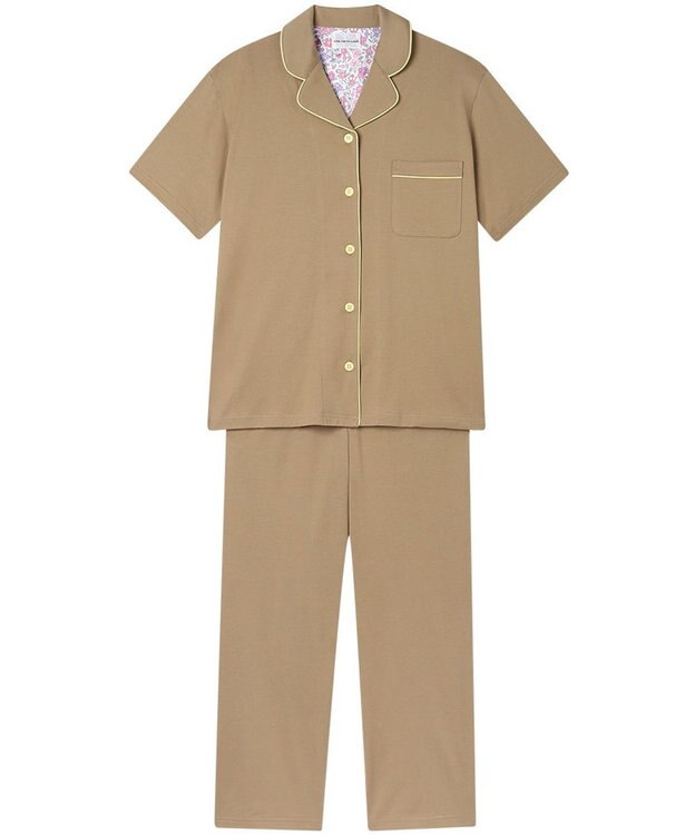 une nana cool 【綿100%】60/2 やわらか天竺 半袖開襟パジャマ MADE WITH LIBERTY FABRIC キャメル