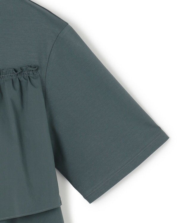 23区 【汗じみ防止/洗える】ランダムフリルジャージー ドッキング カットソー ダークグリーン系