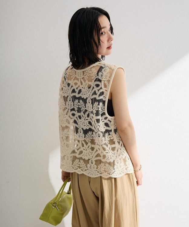 Green Parks レース刺繍ベスト Ivory