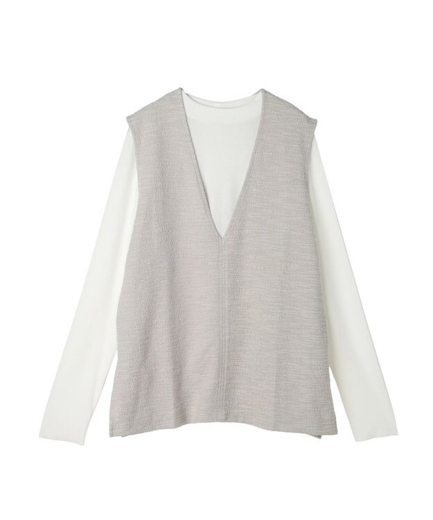 Green Parks ＳＥＴ２点　カットツイードベスト＋プルオーバー Light Gray