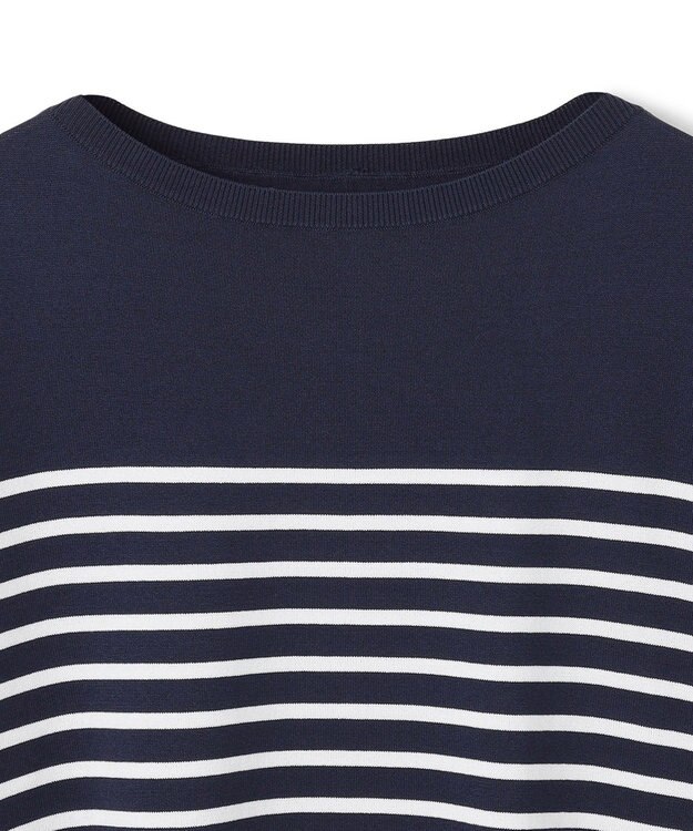 UNFILO L スゴ機能美 ハーフスリーブ ニット ネイビー×オフ