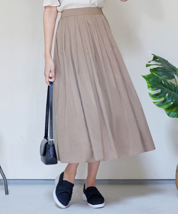 Tiaclasse 【軽撥水・汚れ防止】ランダムタックロングスカート グレージュ